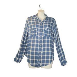 Ambercrombie & Fitch Womens Medium Button Up Shirt Blue Plaid Casual Lightweight